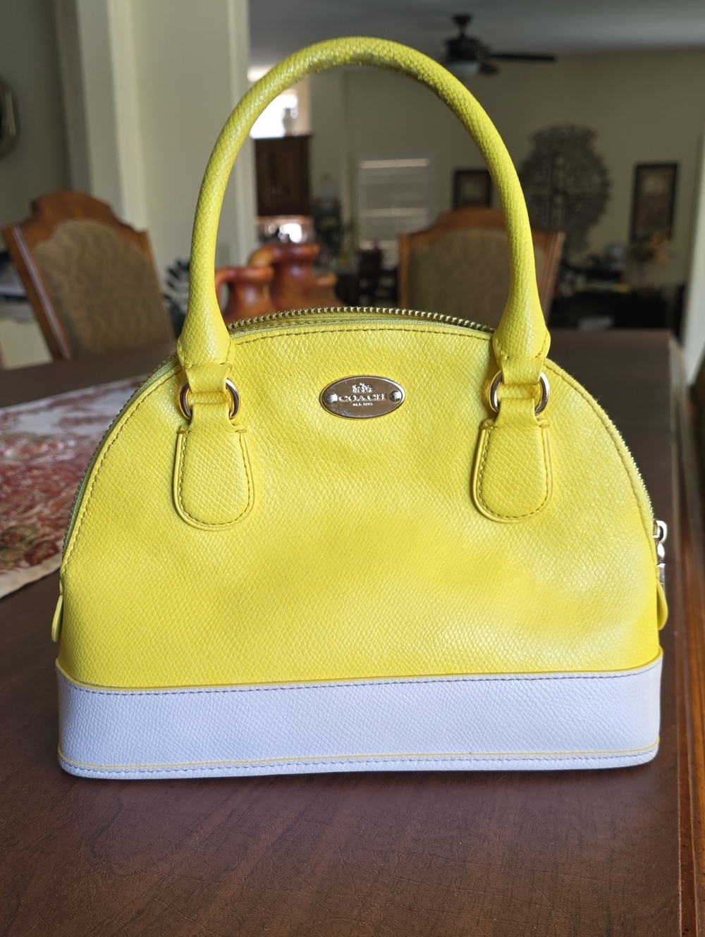 Coach F34517 Bicolor Crossgrain Leather Mini Cora Domed Satchel